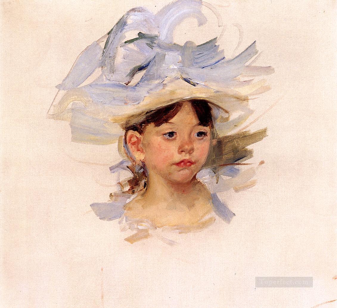 Boceto deEllen Mary Cassatt con un gran sombrero azul madres hijos Mary Cassatt Pintura al óleo